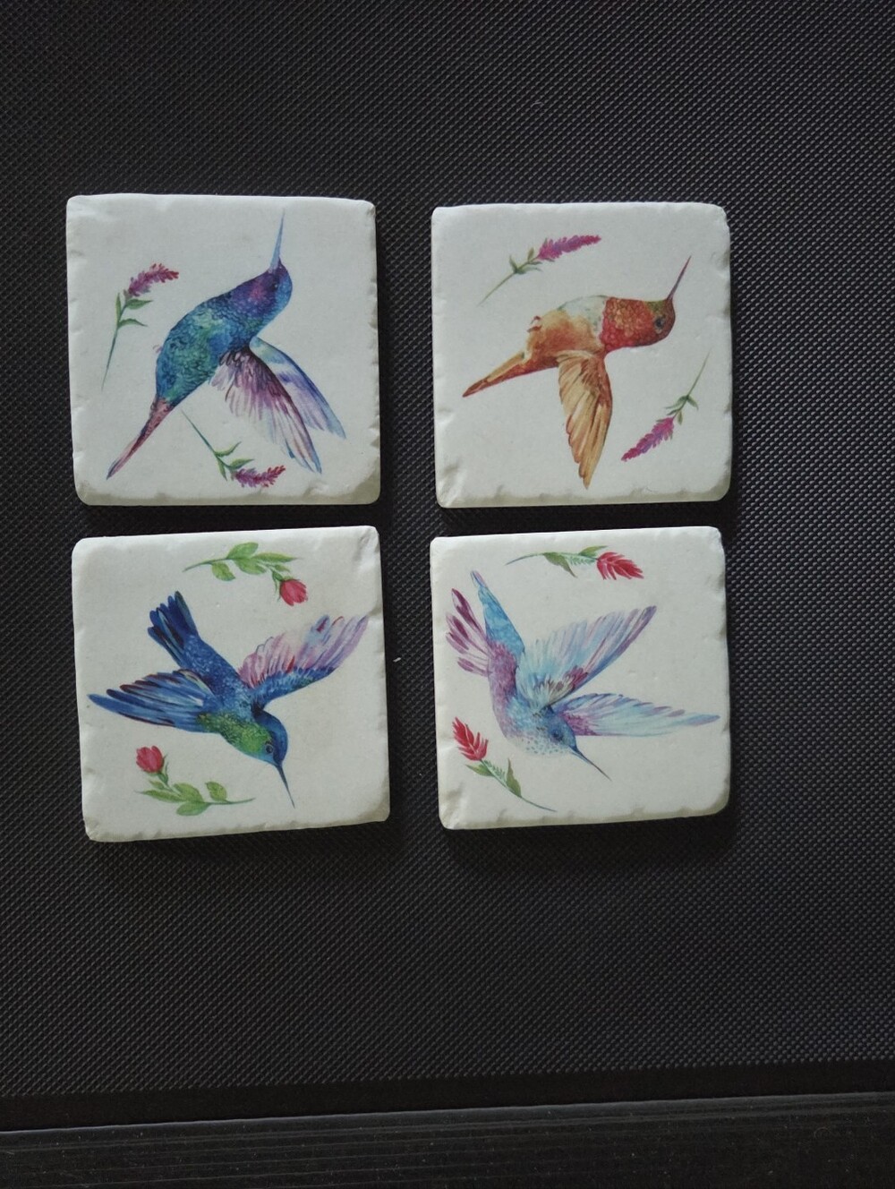 Set of 4 Hummingbird Stone Coasters - Multicolor